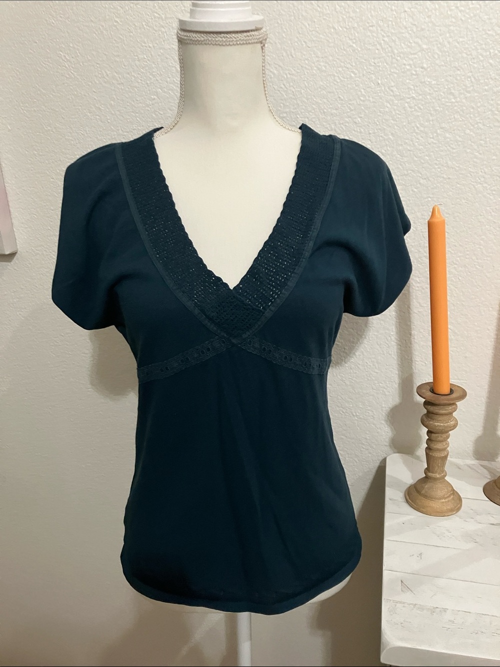 Y2k LOFT Deep Teal V-Neck Short Sleeve Top